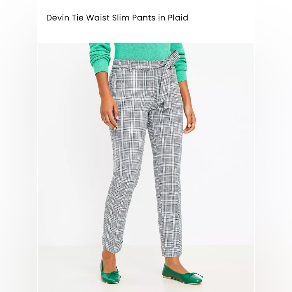 LOFT Plaid Devin Tie Waist Slim Pants Women’s Size 16 Petite